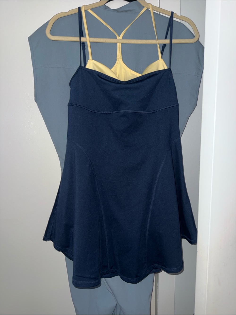 Free people movement UV tennis dress navy blue/ yellow underline